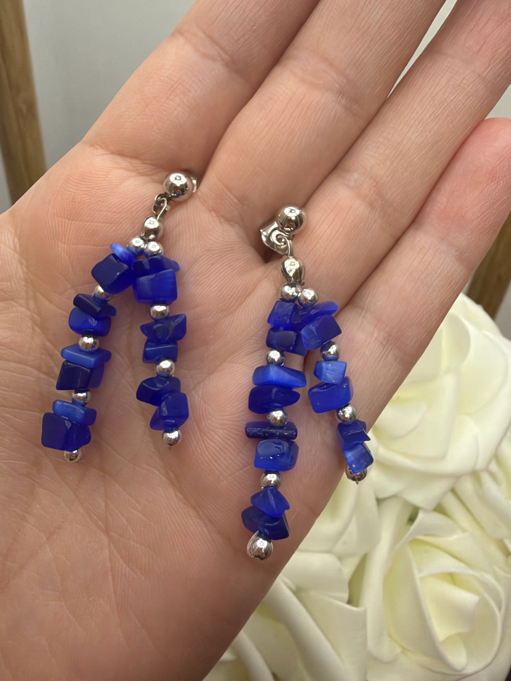 Blue Chip Bead Drop Earrings - Women Jewelry